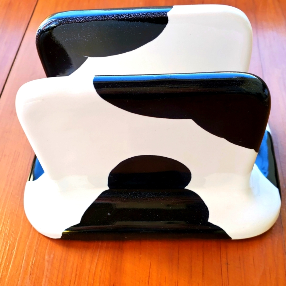 Dekoramik COW Pattern Ceramic Napkin Holder Argentina Dairy Holstein Rare In USA